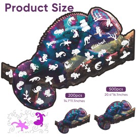 Ruikiyart Wooden Puzzles for Adults, Chameleon Jigsaw Puzzles 200 pcs, 14.1x11.1in, Medium, Unique Shapes Liberty Irregular Lizards Wood Puzzles, Beautiful Wooden Box, Best Gift for Adults and Kids