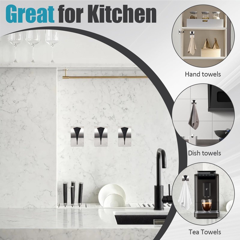Happyiren 3 Pack Stainless Steel Kitchen Towel Hooks for Shower