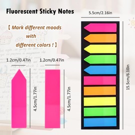 WALWAL Fluorescent Sticky Notes Page Flags Self-Stick Tabs, Book Index Tabs for Office School Bookmark Index Annotation(5 Rectangle and 5 Arrows, 5 Color, 200 Pcs)