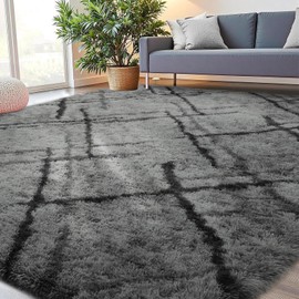 junovo 6x9 Area Rugs - Non-Slip Ultra Soft Washable High Pile Bedroom Rug for Kids, Living Room, Nursery & Dorm, Grey Flame Retardant Plush Shaggy Rug Home Decor