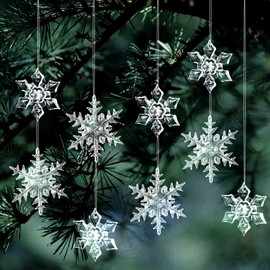 VOPIWOZ Pack of 25 Snowflakes Christmas Tree Decoration, Acrylic Pendant Christmas with 10 m Christmas Rope, Snowflake Decoration Hanging Suitable for Christmas Decoration, Winter Decoration, Wedding