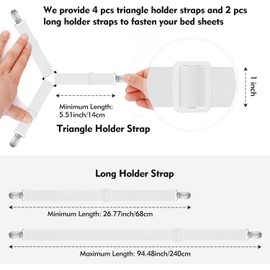 Correas de soporte para sábanas, 4 + 2 clips ajustables para sábana de colchón, sujetadores de sábana elásticos para mantener la sábana en su lugar para diferentes camas (blanco)