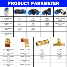 EilxMag DOT Air Line Fittings Assortment, 44 Pcs Push to Connect Fittings NPT Male Thread & DOT Brass Air Brake Line Fittings Kit