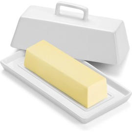 GOURMEX Classic Butter Dish with Lid | Fits One Stick of Butter | Ideal Butter Keeper for Salted, Unsalted Butter | Ceramic White Tray Covered Butter Dish With Lid for Countertop Dishwasher Safe