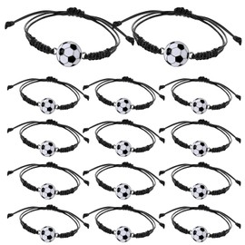 Lechisenop 14 Pcs Football Bracelets, Adjustable Metal Football Charm Bracelet, Braided Rope Bracelets Football Friendship Bracelet Soccer Gifts For Boys Girls Teens Birthday