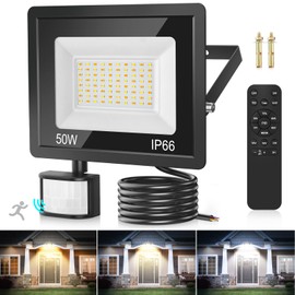 Security Lights Outdoor Motion Sensor 50W, 3 Colours 4500LM PIR Motion Sensor Lights Outdoor with Remote Control, IP66 Waterproof Outside Lights Dimmable Security Light Floodlight for Backyard, Garden