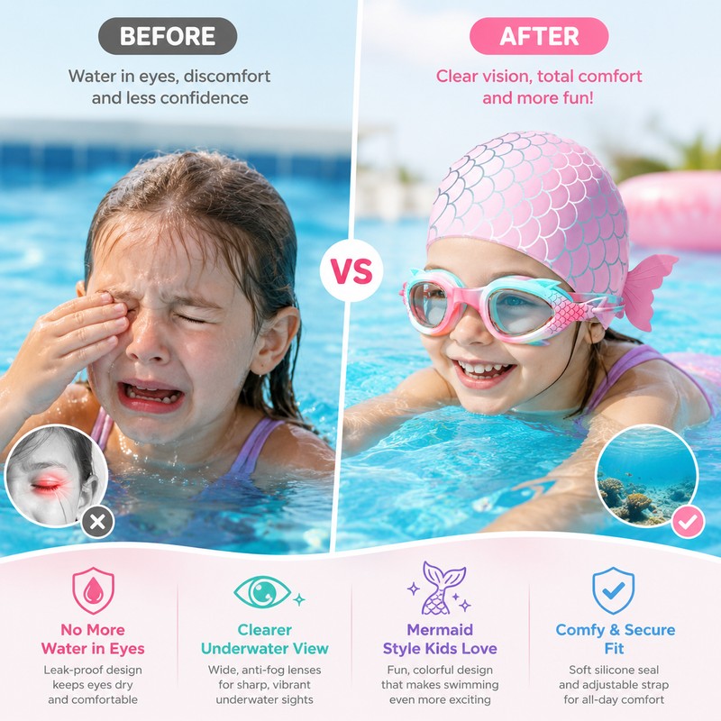 Kids Swimming Goggles for Pool Training – Anti-Fog Adjustable Fit