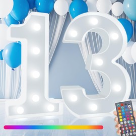 Light Up Numbers, 34 Colors Marquee Number Lights Sign Color Changing for 13th Birthday Party Decorations Girls Gifts Bedroom Decor Number 13