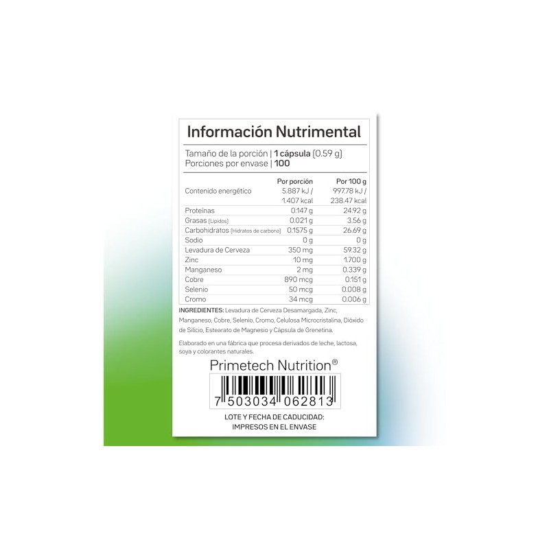 Primetech Nutrition Minerales Traza 100 Cáps Cobre Cromo Manganeso Selenio
