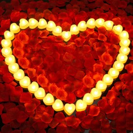Caffox 3000Pcs Rose Petals with 36Pcs LED Tea Lights Candles, Rose Petals for Romantic Night for Her Set, Romantic Decorations for Special Night, Valentine's Day, Wedding, Anniversary Decorations