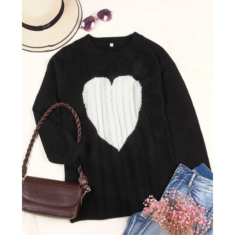 Alsol Lamesa Women's Cute Heart Sweater Long Sleeve Crewneck Pullover