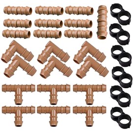Arfun 28P Drip Irrigation Fittings Kit (17mm) for 1/2" Tubing (.600" ID), 10 Couplings, 6 Tees, 6 Elbows and 6 Tubing End Closure - Barded Connectors for Drip or Sprinkler Systems(28 Pieces Set)