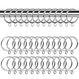 Iridsmole 24pcs Metal Curtain Rings, 50mm Inner Diameter Silver Curtain Rings, Silver Curtains Ring with Eyelet Hoops Rod Ring with Eyelet for Window Door Shower Hanging