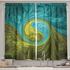 Ambesonne Spires Long Kitchen Curtains, Eastern Spiral Psychedelic Design with Sunny Side Design, Two Panels Drapes with Rod Pocket Room Decor, 55" x 45", Khaki Teal