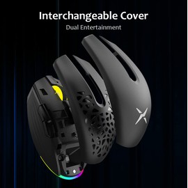 DeLUX Wireless Gaming Mouse with RGB Backlit, PAW3335 with 16000DPI, 6 Programmable Buttons, Two Changeable Top Cover, Multi-Device BT Gamer Mice (M820DC-Black)