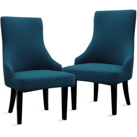 Liykimt Stretch Wingback Side Chair Slipcover-Accent Chair Cover Slipcover with Arm,Washable Upholstered Arm Dining Chair with Nailed Trim Protector for Dining Living Room Set of 2,Peacock Blue
