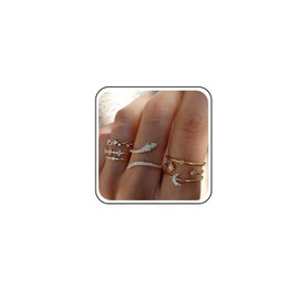 Cybche Stacking Crystal Rings Set Crystal Star Moon Finger Rings Gold Knuckle Rings Vintage Midi Finger Stackable Ring CZ Snake Finger Rings Shiny Rhinestone Rings Jewellery for Women and Girls, Zinc,