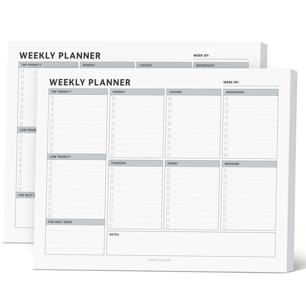 Weekly Planner Notepad, 8.5 x 11" Tear-Off Pad – 70