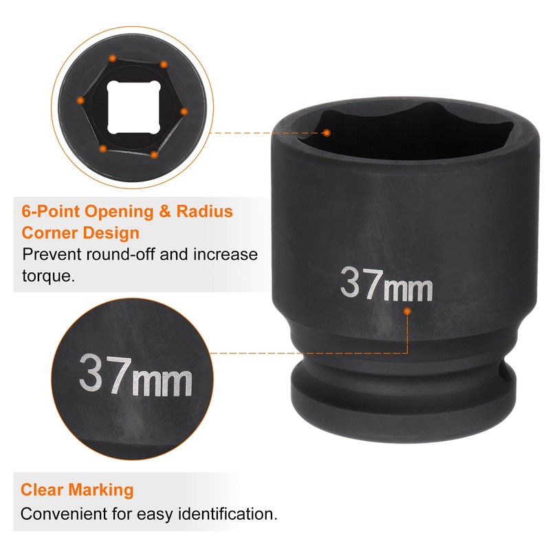 sourcing map 6-Point Impact Socket 3/4" Drive 37mm Metric 40Cr