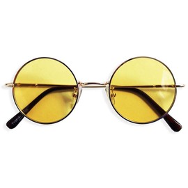 [Quintet] Date Glasses, Sunglasses, Round Glasses, Round Color Lens, Loid, Round Lens, Men's, Women's, with Original Case, gold/light yellow