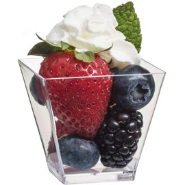 zappy 1000 2 oz Elegant Square Mini Dessert Cups with Silver Spoons Dessert Glasses 2oz Clear Mini Cube Appetizer Bowls Tasting Sample Shot Glasses Disposable Plastic Cups
