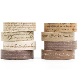 YUBX Vintage Washi Tape Set 8 Rolls Thin Retro Decorative Antique Patterns Masking Tapes for Arts, DIY Crafts, Journals, Planners, Scrapbook, Wrapping (Handwritten Text)