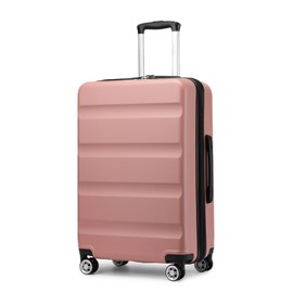 Kono 24 Inch Expandable Spinner Luggage with Wheels Hardshell Medium Checked Suitcase TSA Lock Nude/Rose Pink
