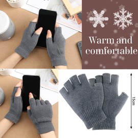 Thermal Fingerless Gloves 4 Pairs Winter Knitted Fingerless Mittens Warm Half Finger Gloves Unisex Knit Gloves Heated Work Gloves for Men Women (Gray)