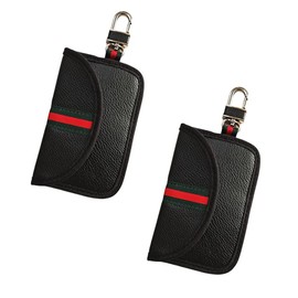 TOTMOX Set of 2 Faraday Car Key Protectors with Zinc Alloy Hooks, RFID Car Signal Blocker, with Radiation Protection Bag and Signal Blocker, Black