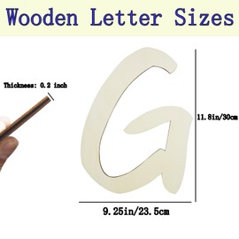 Wooden Letter G, Large 12 Inch Wooden Letters Paintable Wood Alphabet for Wall Decor, 1/5" Thick Blank Wooden Letters Signs for DIY Crafts Project Wedding Birthday Party Room Home Decor