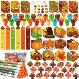 BenLouis Fall School Stationery Set Party Favors Thanksgiving Day Classroom Gift Prizes Bulk for Students Kids Autumn Pumpkin Harvest Pinata Filler Goodie Bag Stuffers Decor （24Set Thanksgiving ）