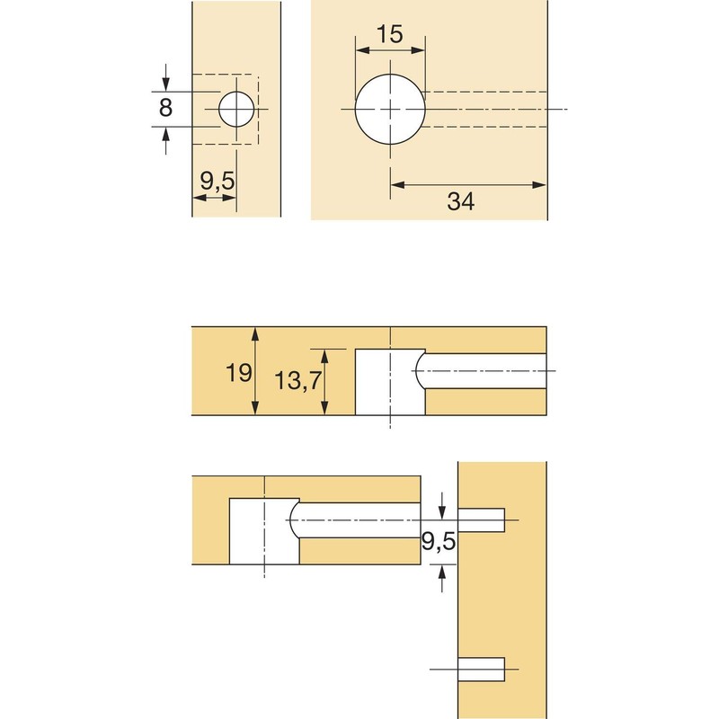 Secotec Hettich eccentric furniture connector Rastex 15; material: Zinc die-cast