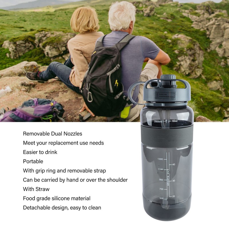 Sports Water Bottle, 2000 ml, Large Water Cup with Straw,