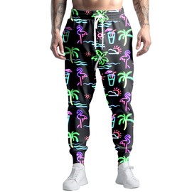 VVGETE Neon Flamingo Pants Neon Mens Jogger Sweatpants,Mens Neon Pants Neon Clothes for Men,Neon Party Outfit Funny Pants
