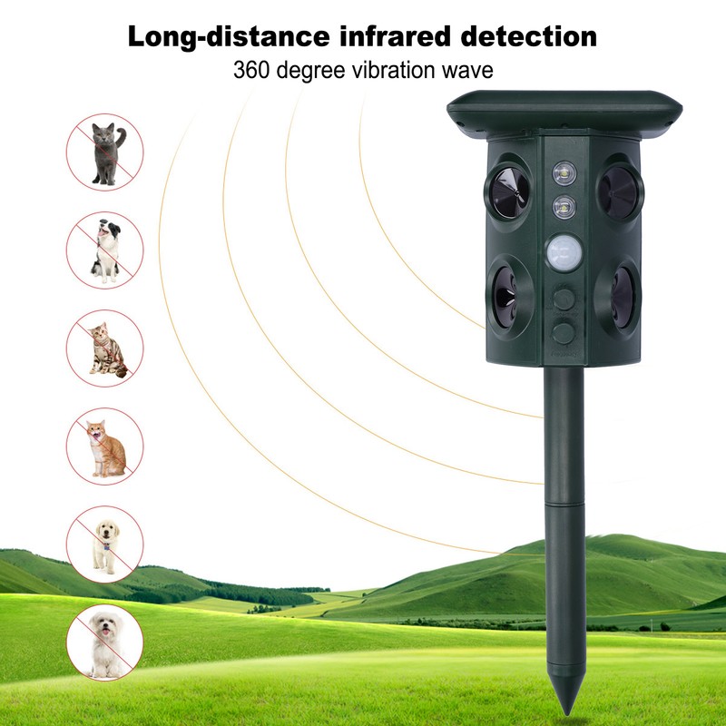 Outdoor Animal Repeller Solar Ultrasonic Power Repellent Pest Cat Dog