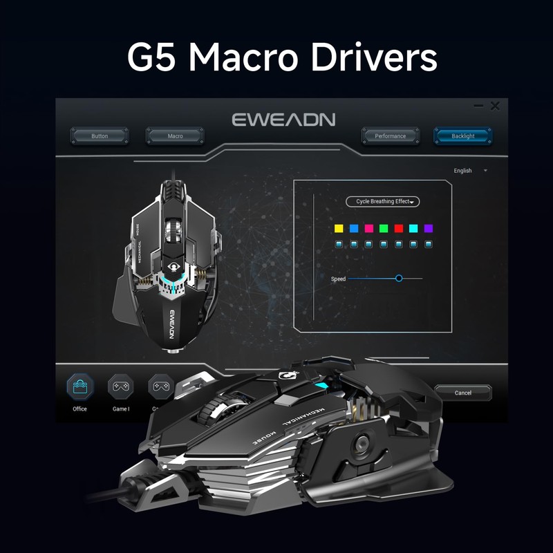 SEUNKWANG EWEADN G5 Wired Gaming Mouse, Ergonomic RGB Computer Mouse,