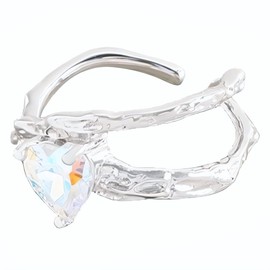 NicoWerk SRI1088 Women's Silver Ring Heart 925 Sterling Silver Wide Rustic Filigree Unusual Smooth Hammered with Structure Shiny