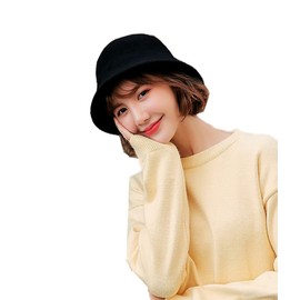 XGOPTS Women's Winter Fishing Hat Wool Warm Women's Hat Retro Elegant Hat Soft Foldable Winter Hat Dome Plain Felt Hat Girls Autumn Pot Hat with Brim Women's Hat Christmas New Year, black
