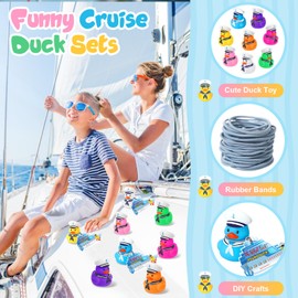 Lenwen 180 Pcs Duck Tag Cruise Kit Includes 60 Pcs Mini Cruising Rubber Ducks 60 Sheets Cruise Tag Card 60 Pcs Elastic Rubber Bands for Hiding Ducking Luggage Carnival Game Rewards (Colorful)