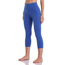 Colorfulkoala Women's High Waisted Yoga Capris 21" Inseam Leggings with Pockets (L, Sapphire Blue)