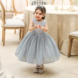 Bowknot Baby Girl Baptism Christening Ball Gown Dresses Party Pageant Wedding Bridesmaid Christmas Lace Tutu Dress 4T 5T Gray 120