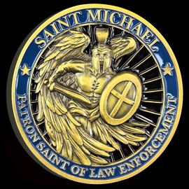Saint Michael Law Enforcement Challenge Coin Protective Patron Saint Medal with Inspirational Engraved Prayer, Ideal for Police Officers and Military Personnel