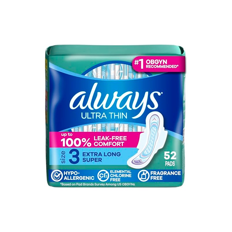 Always Almohadillas ultra delgadas tamaño 3, absorbencia extra larga sin