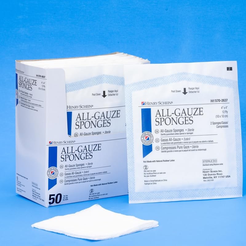 Henry Schein Premium 100% Cotton All-Gauze Sponge 4x4 12 Ply