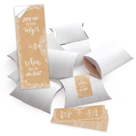 Logbuch-Verlag 25 kleine Schön dass Du da bist Schachteln Tischkarten für Gastgeschenke und give-aways weiß beige natur cremefarben 14 x 10,5 x 3 cm