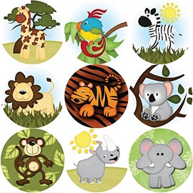 144 Wild Safari Animals - Themed Reward Stickers Teachers, Parents - Size 30mm