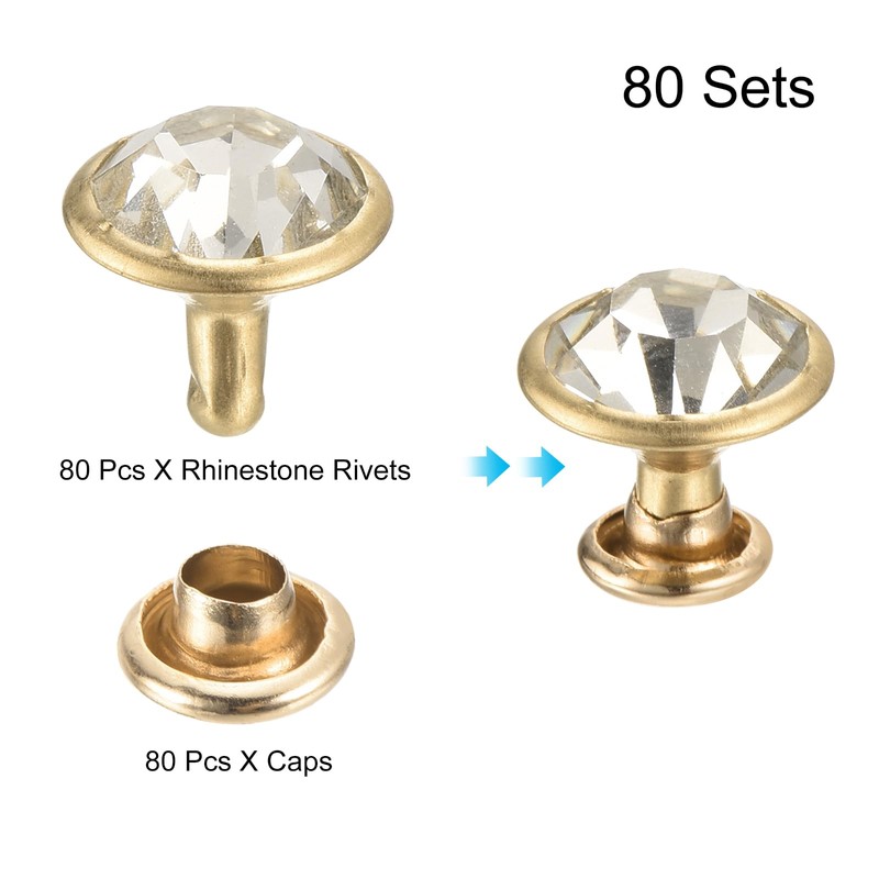 sourcing map 80 Pcs White Rhinestone Rivets, 10mm/0.39" Leathercraft Rivets
