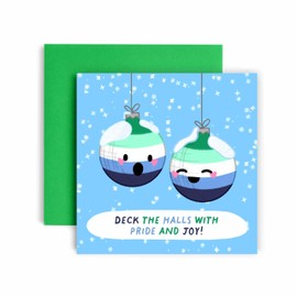 Huxters Gay Christmas Card – Deck the Halls with Pride and Joy Gay Christmas Card for Son and Partner - 14.8cm (Gay Stripes)