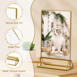 ECOSEAO Gold Picture Frames 10x15 cm 6 Pack, Double Sided Acrylic Sign Holder with Gold Border - Clear Vertical Sign Stand Table Number Menu Holders