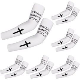 Geyoga 6 Pairs Faith Cross White Arm Cover Sleeve, Jesus Bible Verses Cross Cooling Arm Sleeves for Christian Football Basketball Baseball